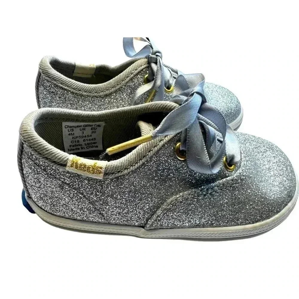 KEDS KATE SPADE GLITTER SNEAKERS SLIVER SNEAKERS SIZE 4 TODDLER LIKE NEW - Picture 8 of 12